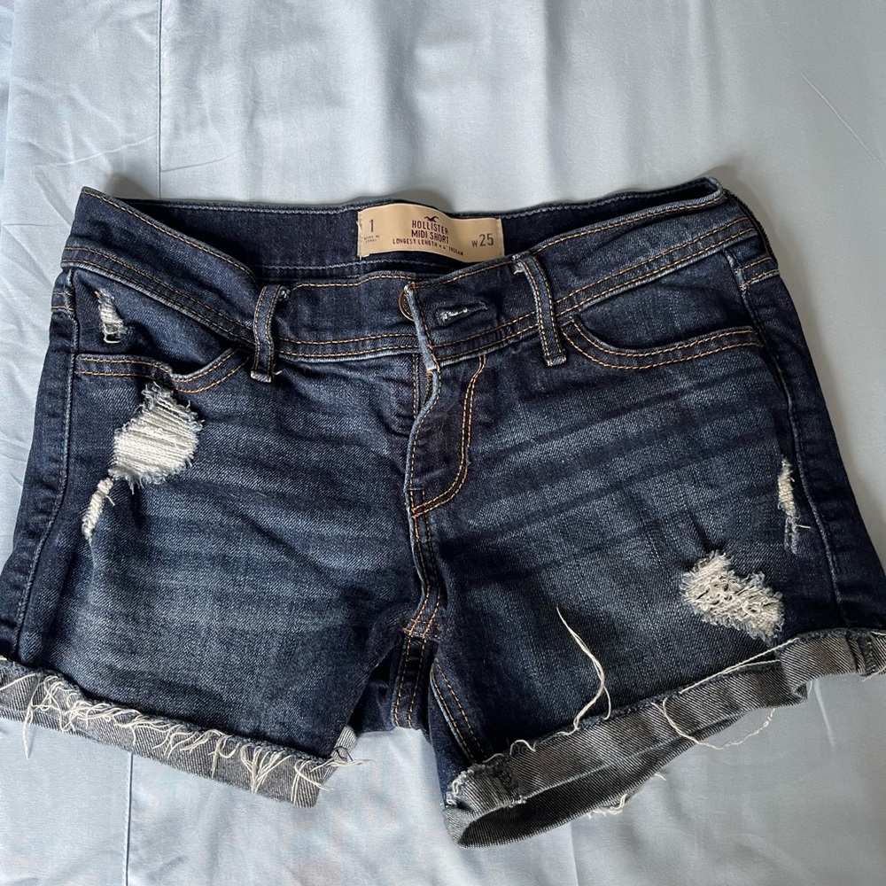 Hollister Dark Blue Distressed Jean Shorts
